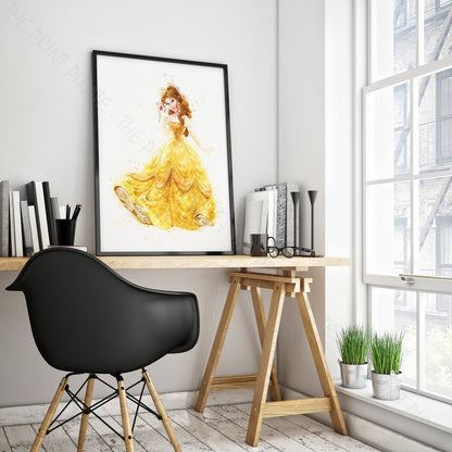 Disney 'BELLE' Princess Watercolour Splash Wall Art Print