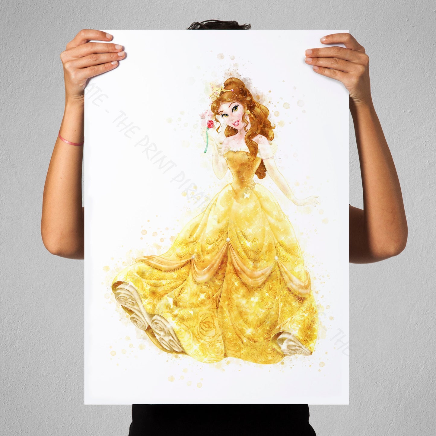 Disney 'BELLE' Princess Watercolour Splash Wall Art Print