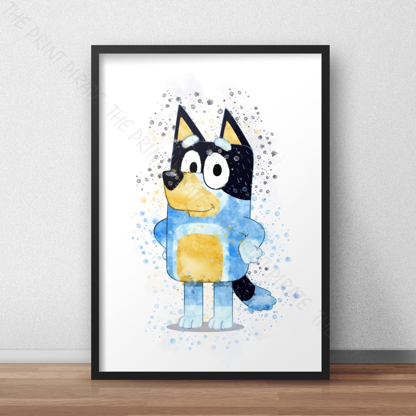 Bluey 'BANDIT' character Watercolour Splash Wall Art Print