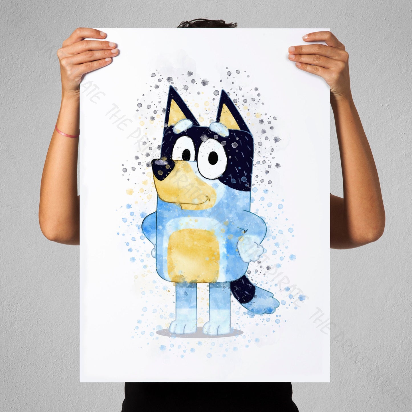 Bluey 'BANDIT' character Watercolour Splash Wall Art Print