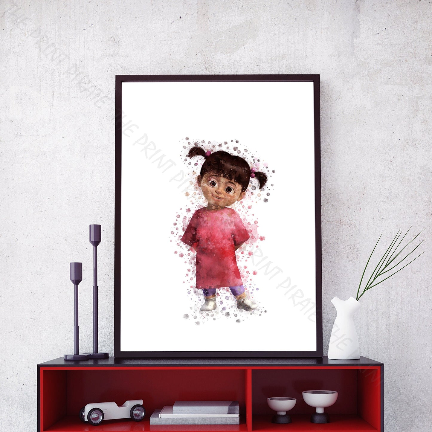 Disney Pixar 'BOO' Monsters INC Watercolour Splash Wall Art Print