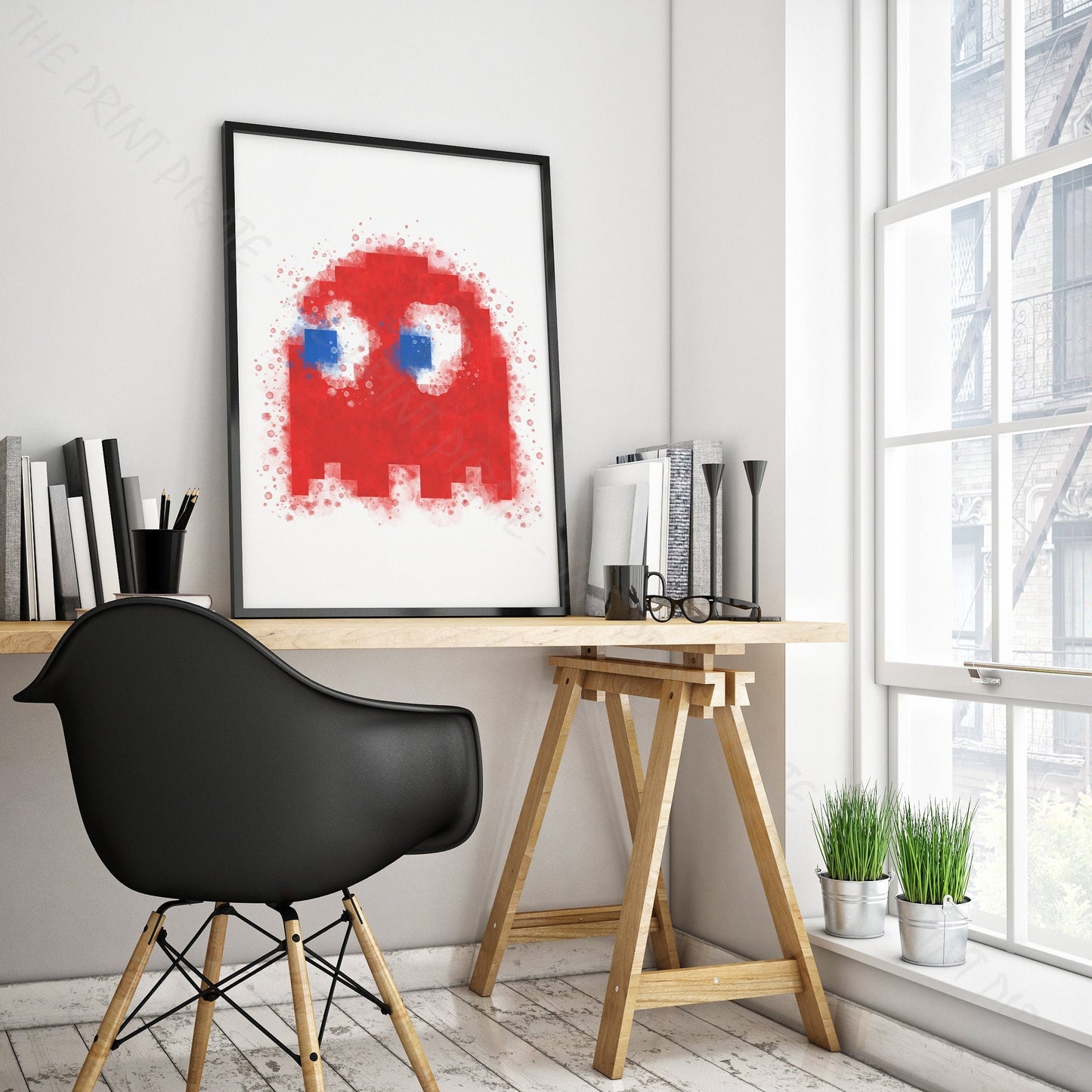 Gaming 'PACMAN RED GHOST BLINKY' Watercolour Splash Wall Art Print