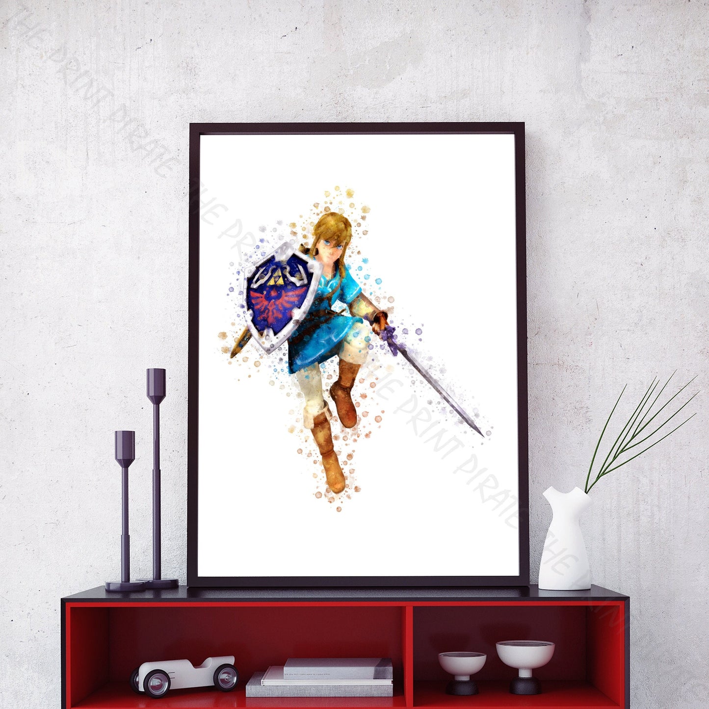 Gaming 'LINK - ZELDA' Breath of the Wind Watercolour Splash Wall Art Print