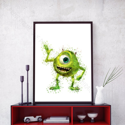 Disney Pixar 'MIKE WAZOWSKI' Monsters INC Watercolour Splash Wall Art Print