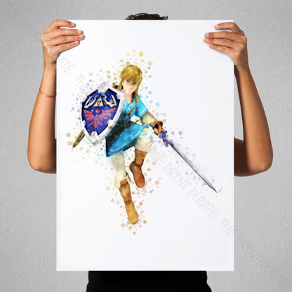 Gaming 'LINK - ZELDA' Breath of the Wind Watercolour Splash Wall Art Print