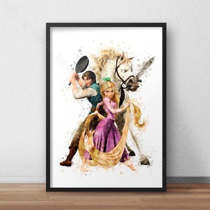 Disney 'TANGLED GROUP' Watercolour Splash Wall Art, Poster, kids room decor, Available in A5, A4, A3, A2