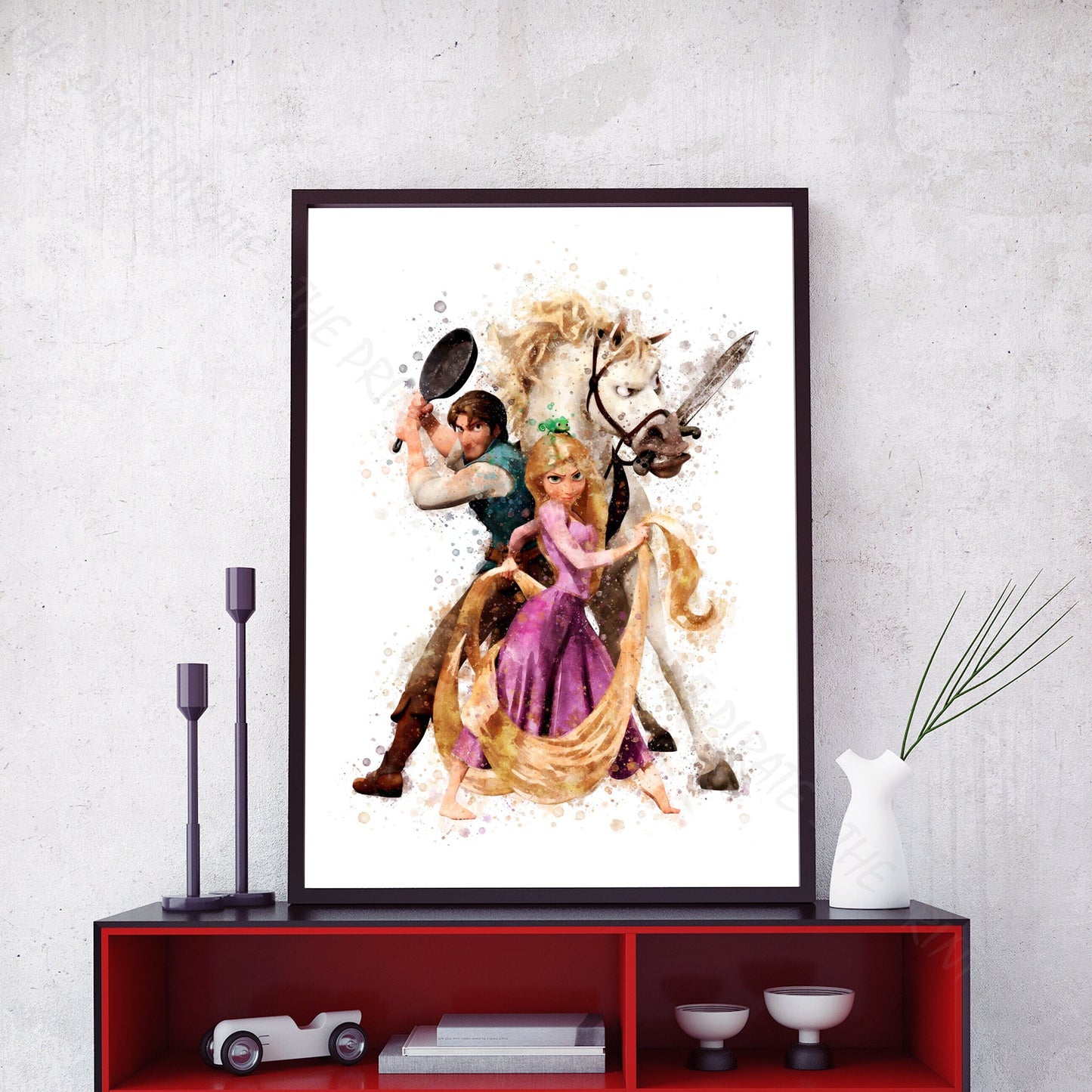 Disney 'TANGLED GROUP' Watercolour Splash Wall Art, Poster, kids room decor, Available in A5, A4, A3, A2