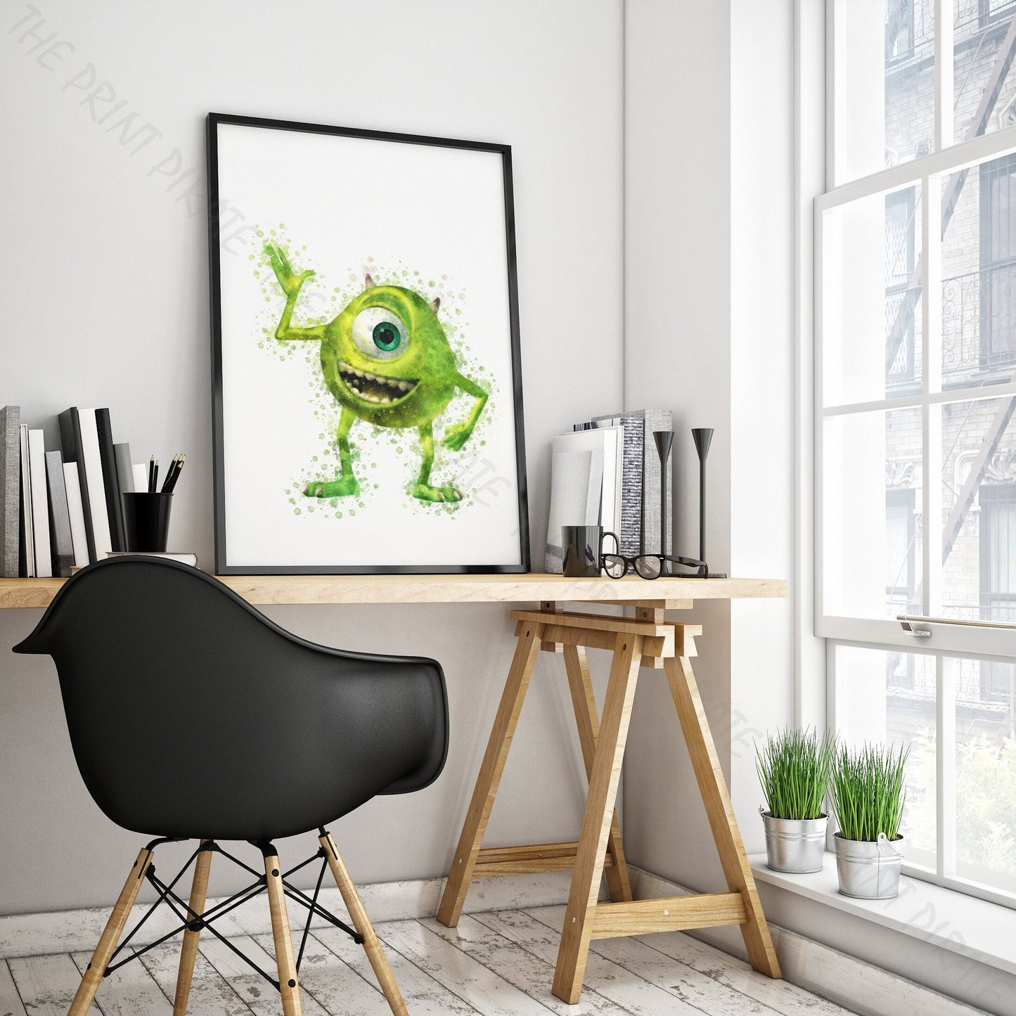 Disney Pixar 'MIKE WAZOWSKI' Monsters INC Watercolour Splash Wall Art Print