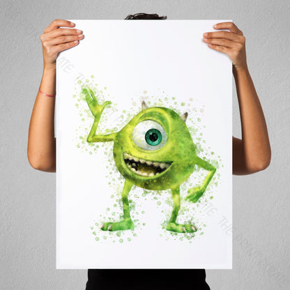 Disney Pixar 'MIKE WAZOWSKI' Monsters INC Watercolour Splash Wall Art Print