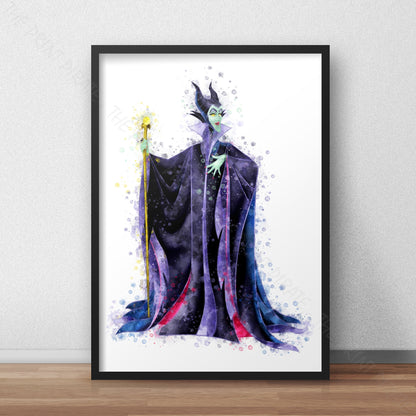 Disney 'MALEFICENT' Sleeping Beauty Villain Watercolour Splash Wall Art Print