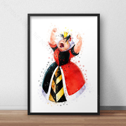 Disney 'QUEEN OF HEARTS' Alice in Wonderland Villain Watercolour Splash Wall Art Print