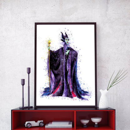 Disney 'MALEFICENT' Sleeping Beauty Villain Watercolour Splash Wall Art Print