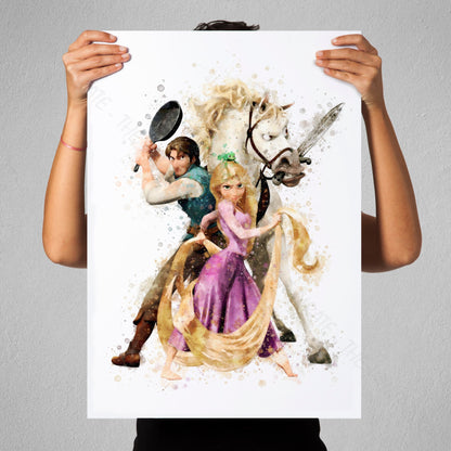 Disney 'TANGLED GROUP' Watercolour Splash Wall Art, Poster, kids room decor, Available in A5, A4, A3, A2