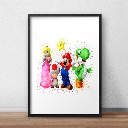 Gaming 'MARIO GROUP' Mario Watercolour Splash Wall Art Print