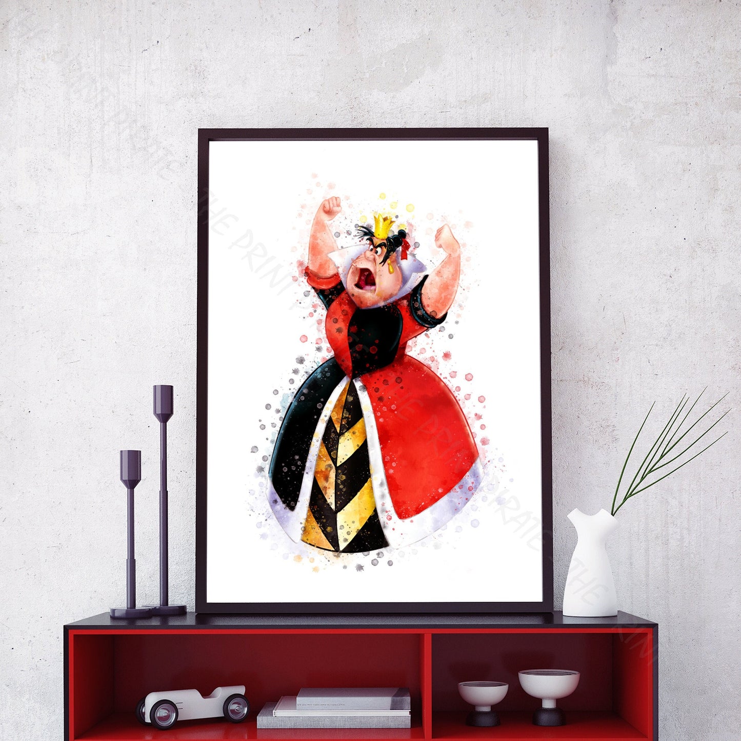 Disney 'QUEEN OF HEARTS' Alice in Wonderland Villain Watercolour Splash Wall Art Print