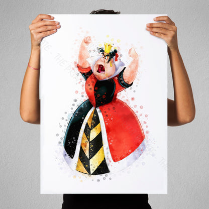 Disney 'QUEEN OF HEARTS' Alice in Wonderland Villain Watercolour Splash Wall Art Print