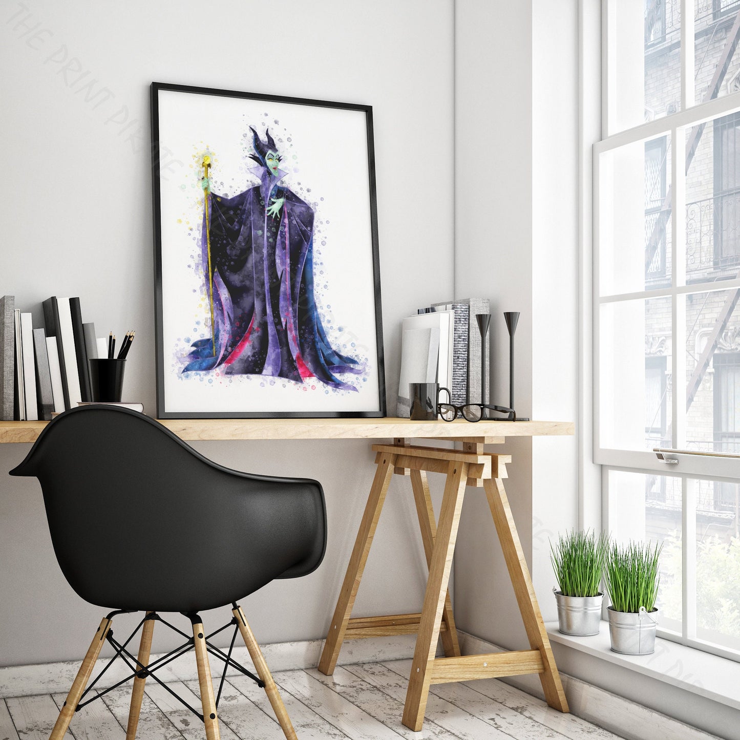 Disney 'MALEFICENT' Sleeping Beauty Villain Watercolour Splash Wall Art Print