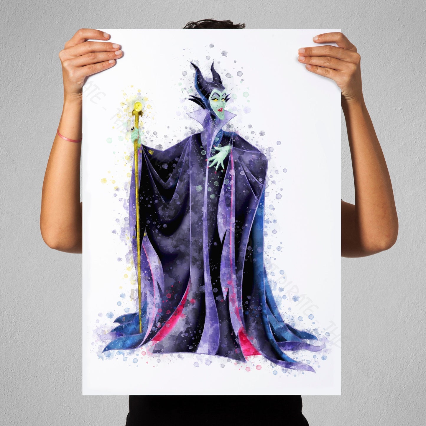 Disney 'MALEFICENT' Sleeping Beauty Villain Watercolour Splash Wall Art Print