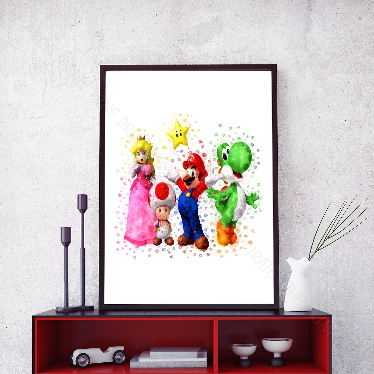 Gaming 'MARIO GROUP' Mario Watercolour Splash Wall Art Print