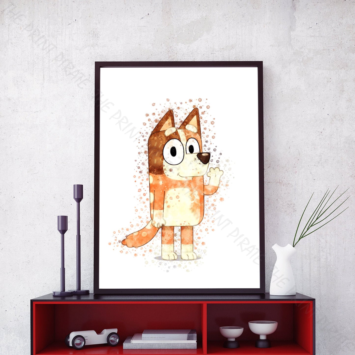 Bluey 'CHILLI' character Watercolour Splash Wall Art Print