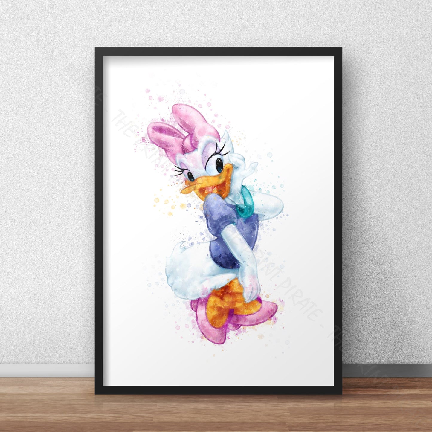 Disney 'DAISY DUCK' Character Print Watercolour Splash Wall Art Print