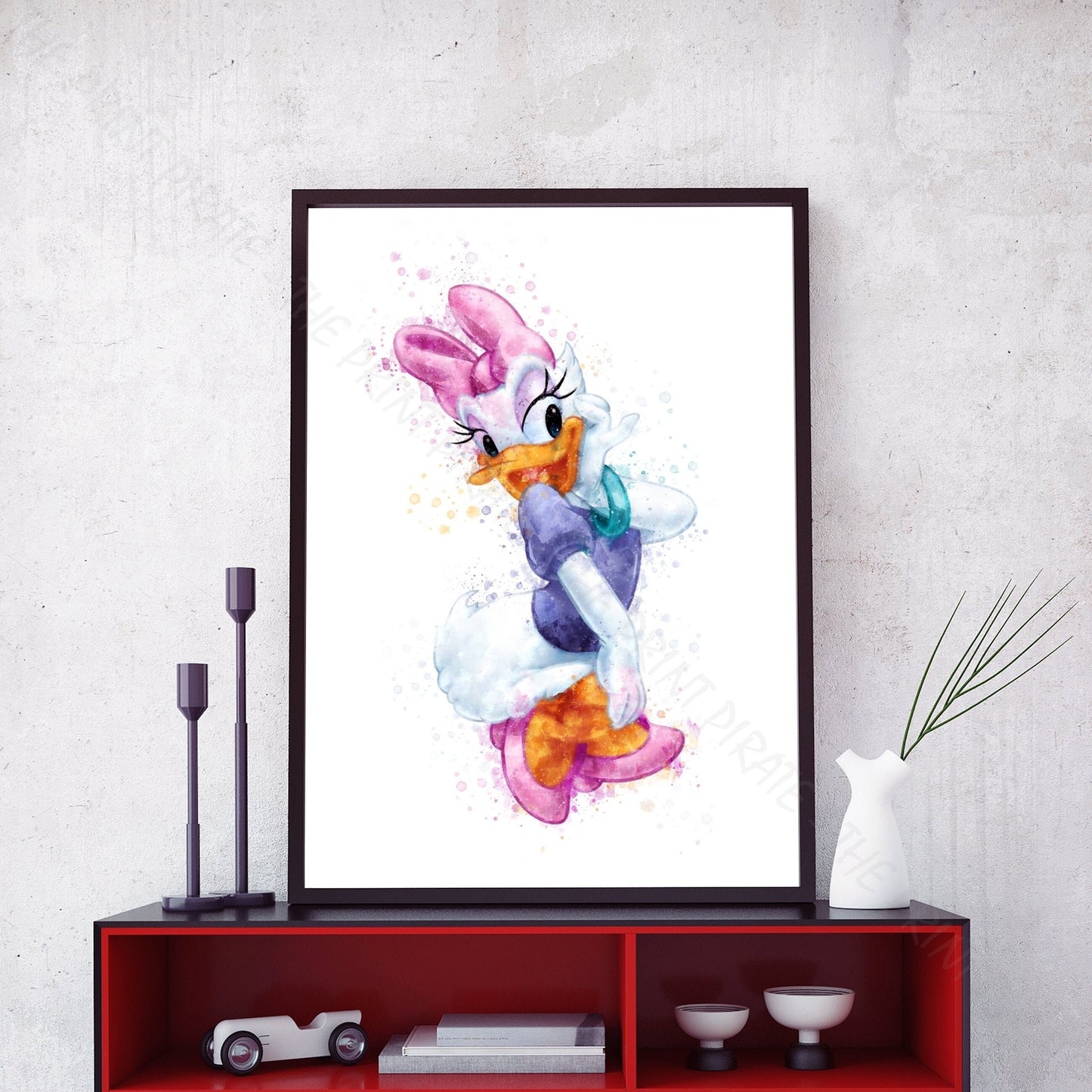 Disney 'DAISY DUCK' Character Print Watercolour Splash Wall Art Print