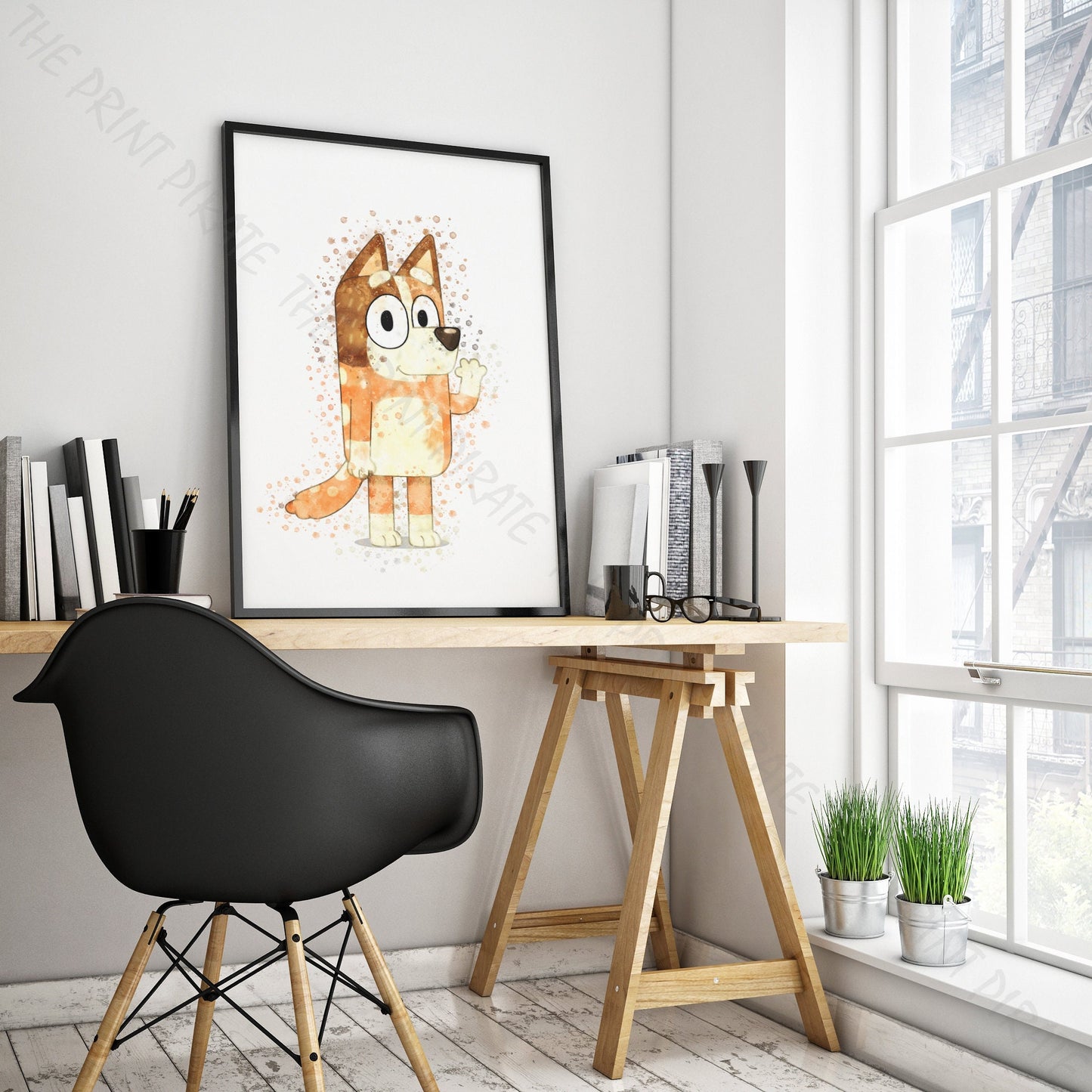 Bluey 'CHILLI' character Watercolour Splash Wall Art Print