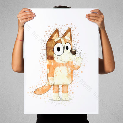 Bluey 'CHILLI' character Watercolour Splash Wall Art Print