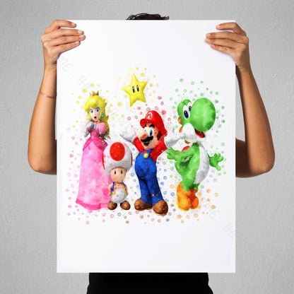 Gaming 'MARIO GROUP' Mario Watercolour Splash Wall Art Print