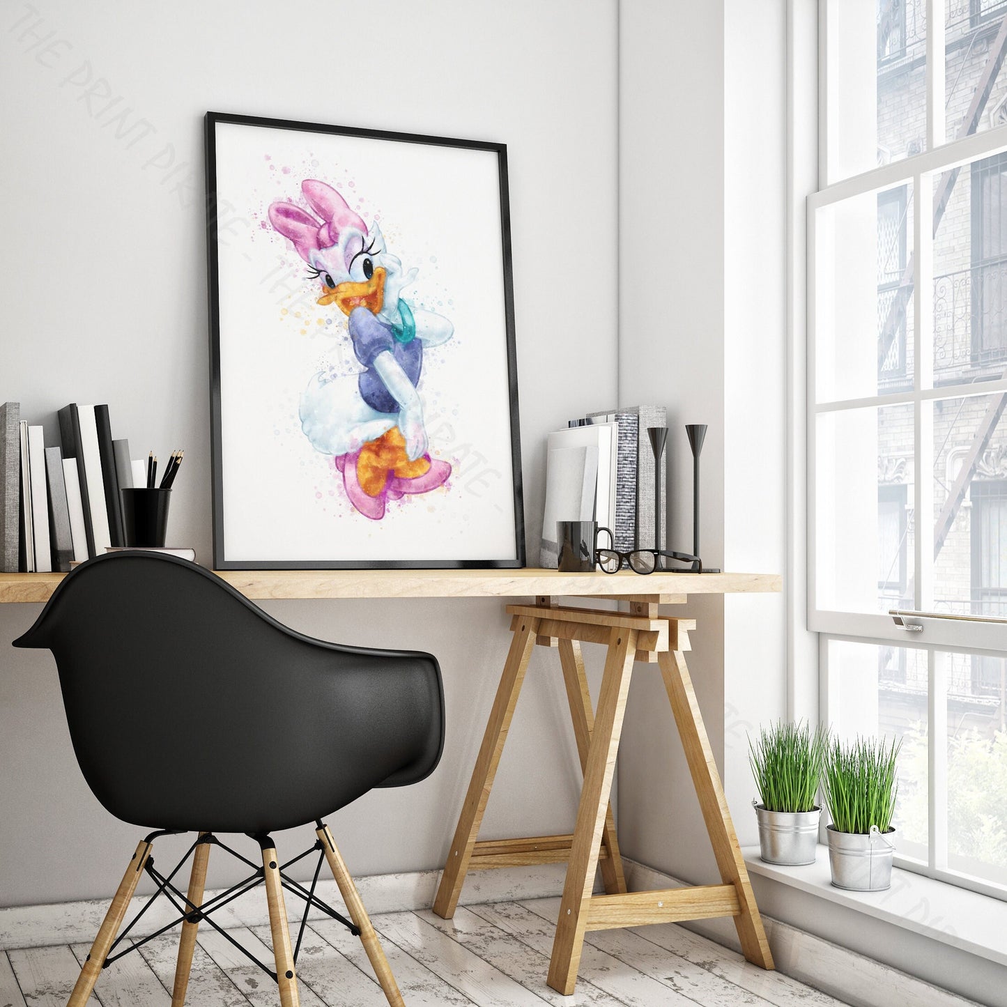 Disney 'DAISY DUCK' Character Print Watercolour Splash Wall Art Print