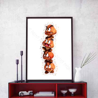 Gaming 'GOOMBA TOWER' Mario Watercolour Splash Wall Art Print