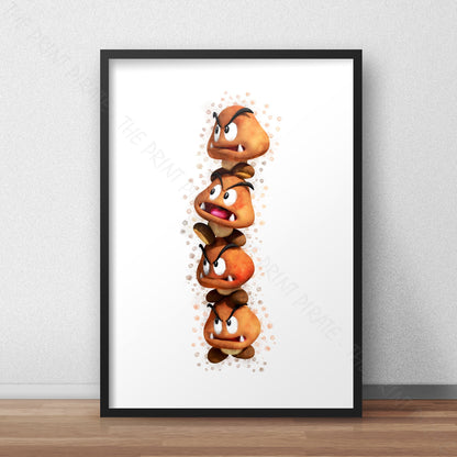 Gaming 'GOOMBA TOWER' Mario Watercolour Splash Wall Art Print