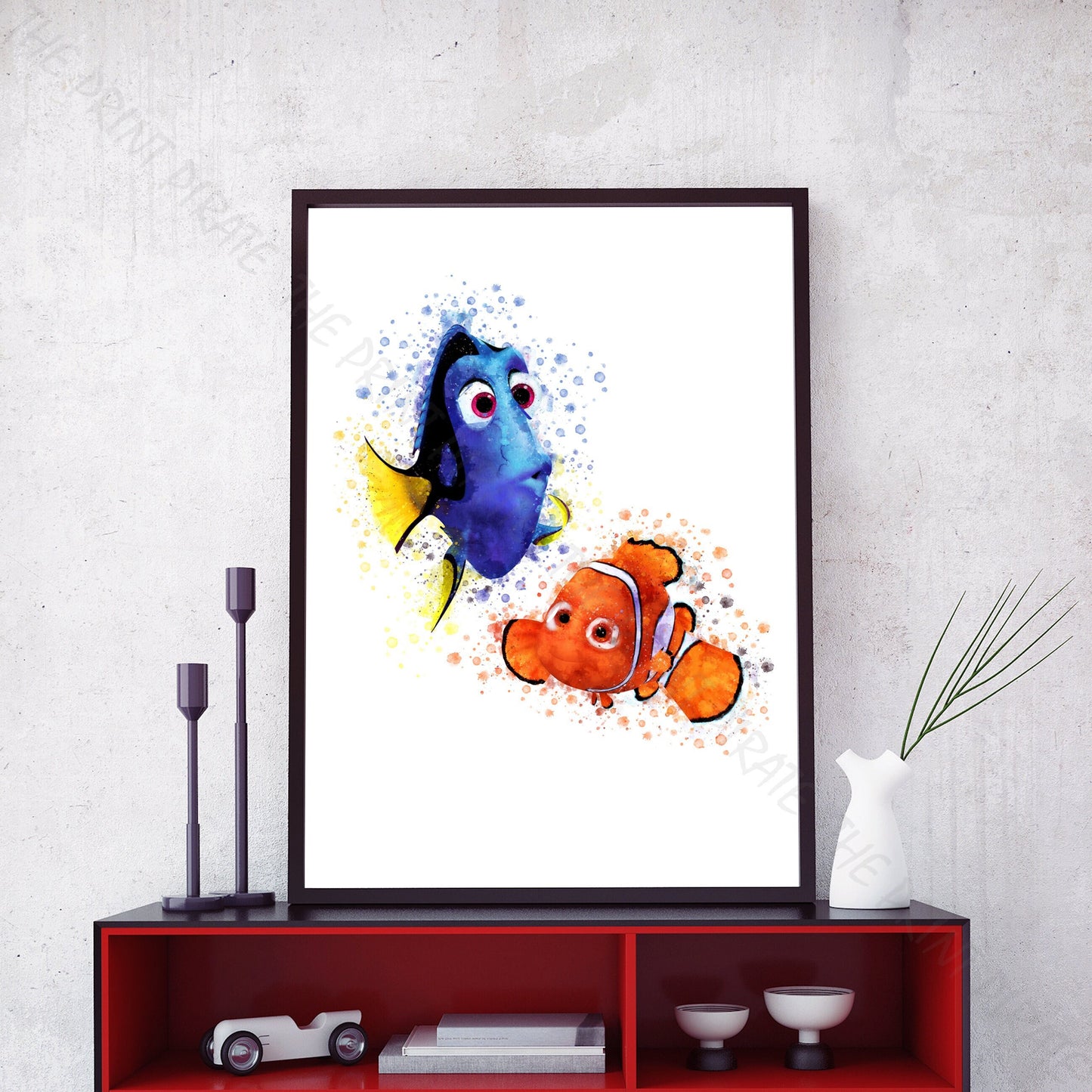 Disney Pixar 'NEMO & DORI' Finding Nemo Print Watercolour Splash Art Print