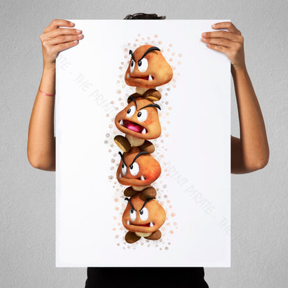 Gaming 'GOOMBA TOWER' Mario Watercolour Splash Wall Art Print