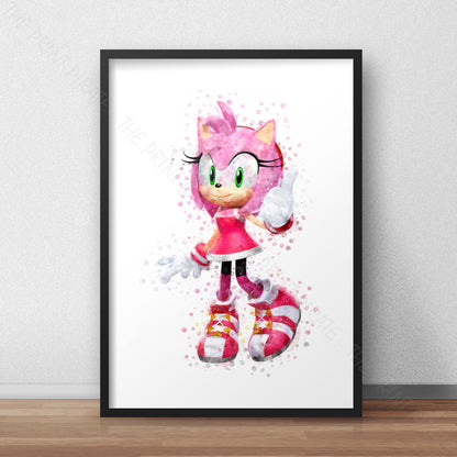 Gaming 'AMY ROSE' Sonic Watercolour Splash Wall Art Print