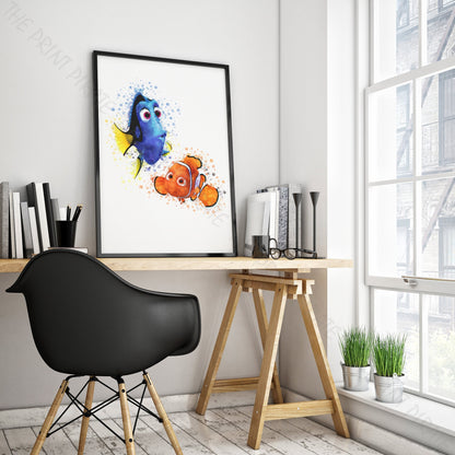 Disney Pixar 'NEMO & DORI' Finding Nemo Print Watercolour Splash Art Print