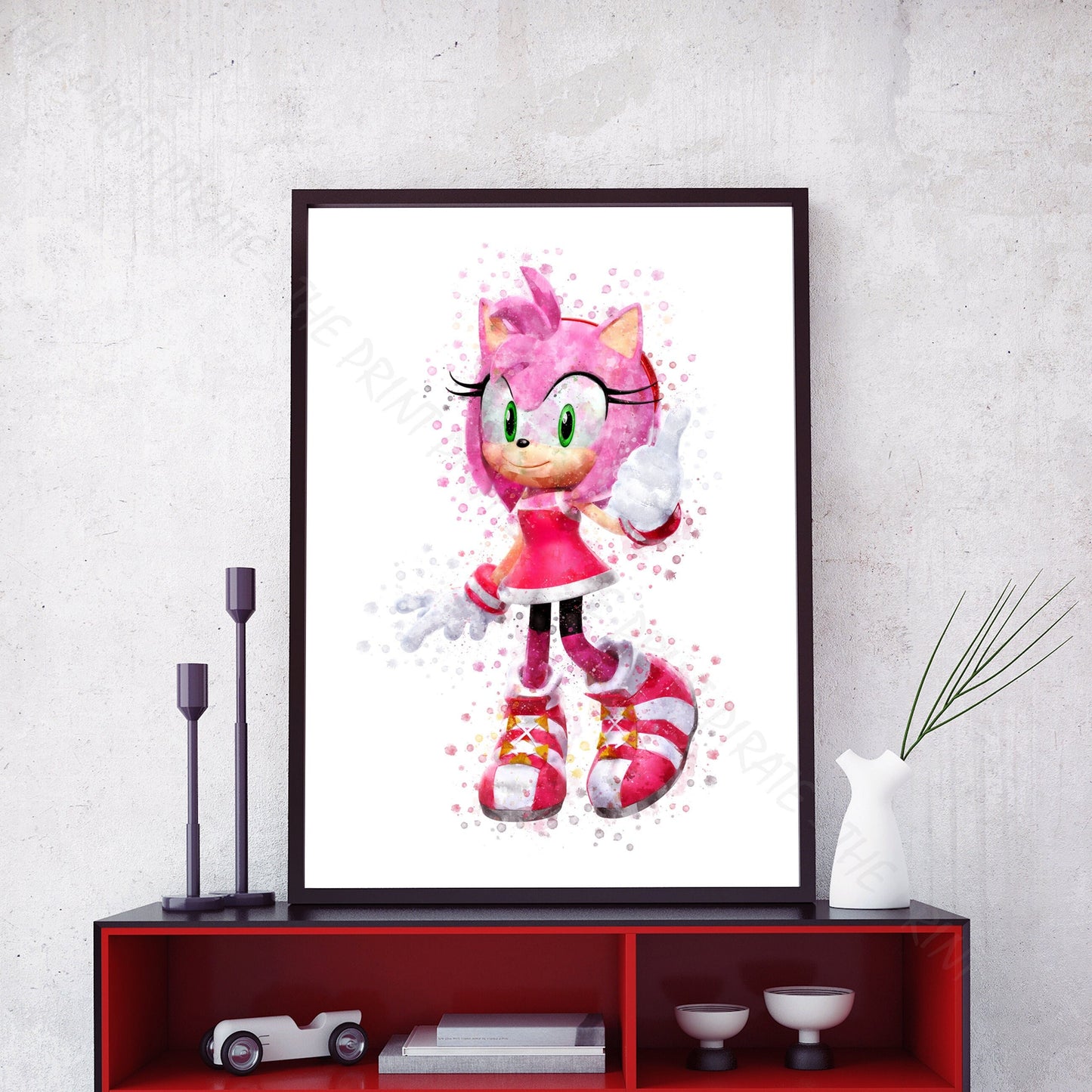 Gaming 'AMY ROSE' Sonic Watercolour Splash Wall Art Print