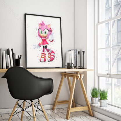 Gaming 'AMY ROSE' Sonic Watercolour Splash Wall Art Print