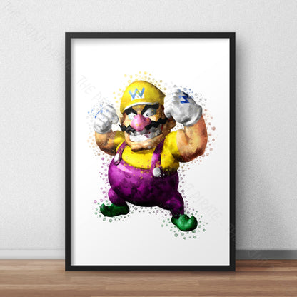 Gaming 'WARIO' Mario Watercolour Splash Wall Art Print