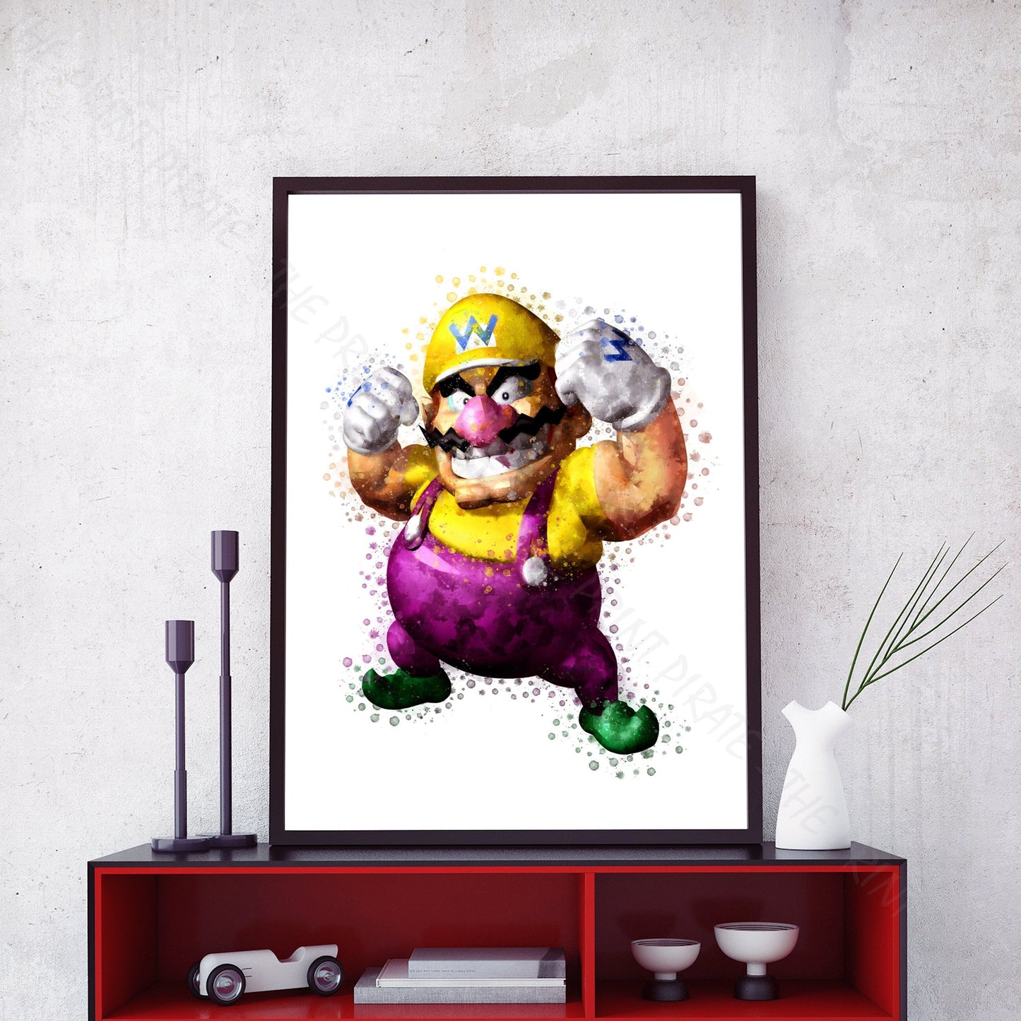 Gaming 'WARIO' Mario Watercolour Splash Wall Art Print