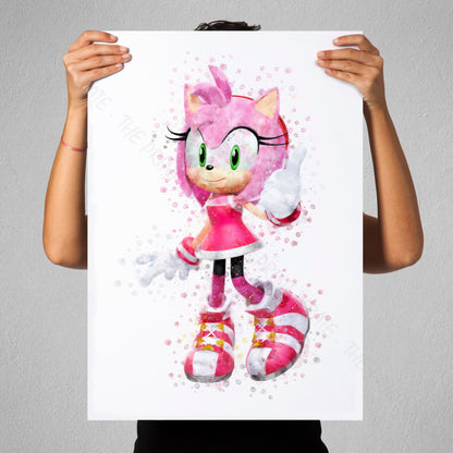 Gaming 'AMY ROSE' Sonic Watercolour Splash Wall Art Print