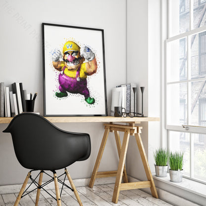 Gaming 'WARIO' Mario Watercolour Splash Wall Art Print