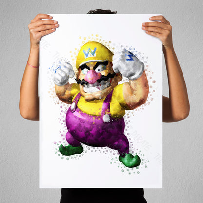 Gaming 'WARIO' Mario Watercolour Splash Wall Art Print