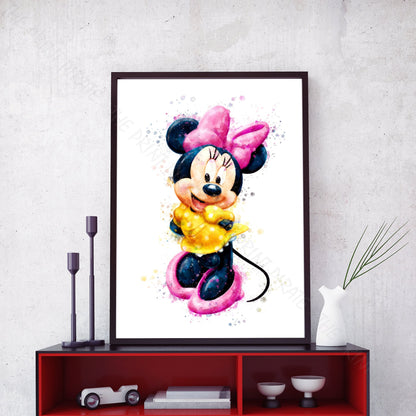 Disney 'MINNIE MOUSE' Character Watercolour Splash Wall Art Print