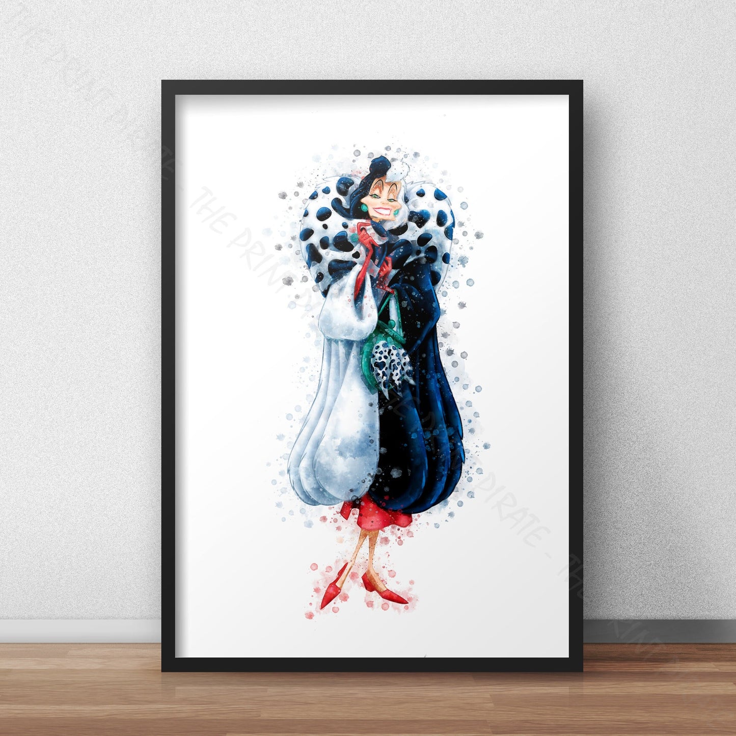 Disney 'CRUELLA DEVILLE' 101 Dalmations Villain Watercolour Splash Wall Art Print