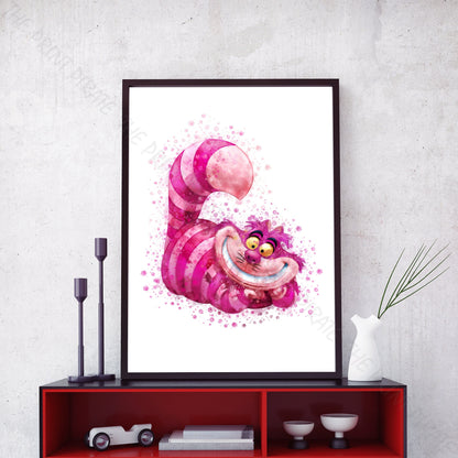 Disney 'CHESHIRE CAT'  Alice in Wonderland Watercolour Splash Wall Art Print