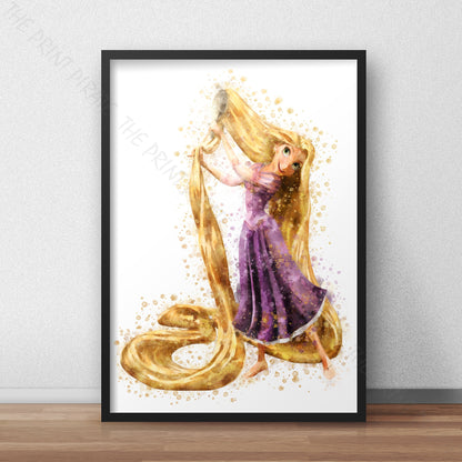 Disney 'RAPUNZEL LONG HAIR' Princess Watercolour Splash Art Print