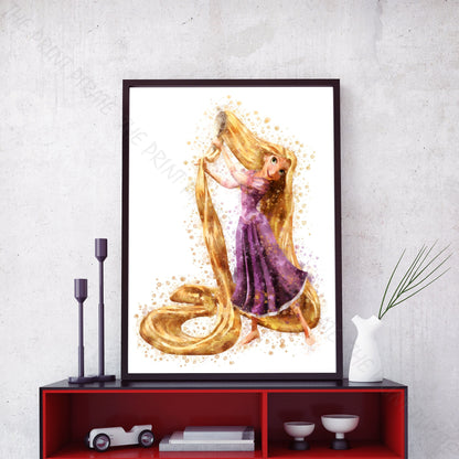 Disney 'RAPUNZEL LONG HAIR' Princess Watercolour Splash Art Print