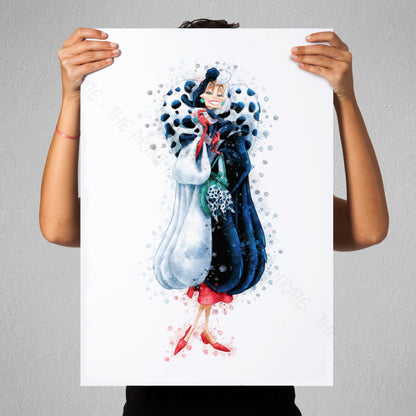 Disney 'CRUELLA DEVILLE' 101 Dalmations Villain Watercolour Splash Wall Art Print