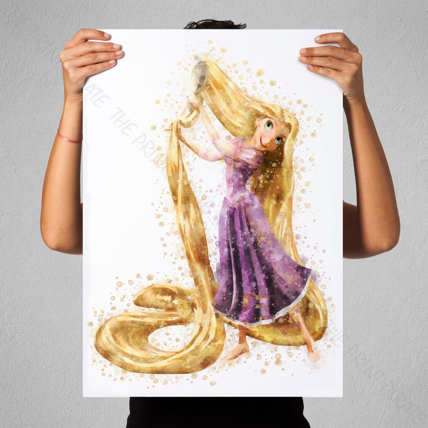 Disney 'RAPUNZEL LONG HAIR' Princess Watercolour Splash Art Print